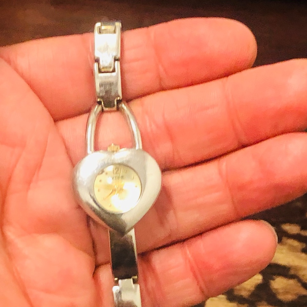 Silver Heart Pendant Watch Bracelet - Women's Jewelry